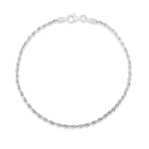 Jewels By Lux 14k White Gold 1.75mm Diamond-cut Rope Chain Anklet Jewels By Lux 14k White Gold 1.75mm Diamond-cut Rope Chain Anklet
